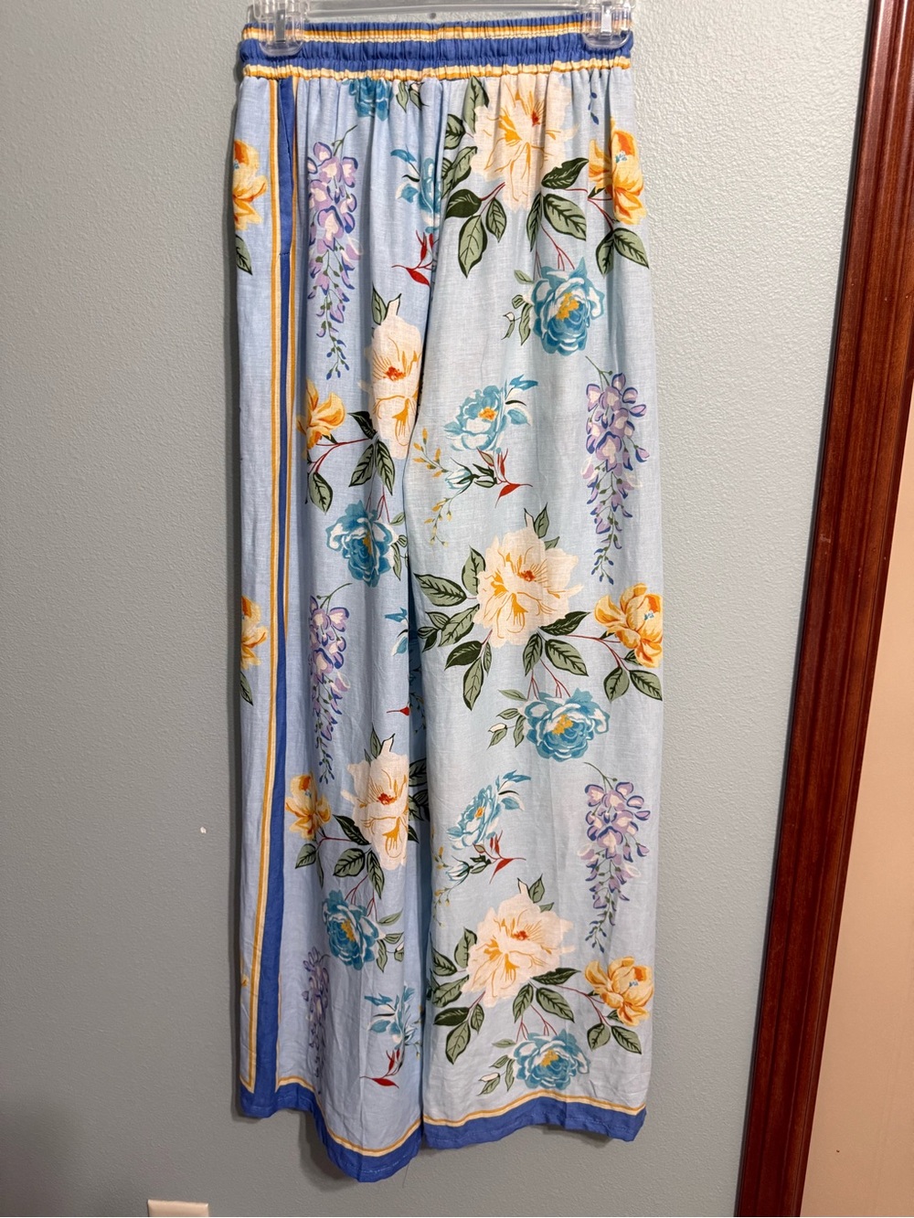 Joie Light Blue Floral Wide-Leg Linen-Blend Pants - Picture 5 of 12
